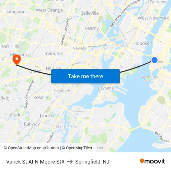 Varick St At N Moore St# to Springfield, NJ map