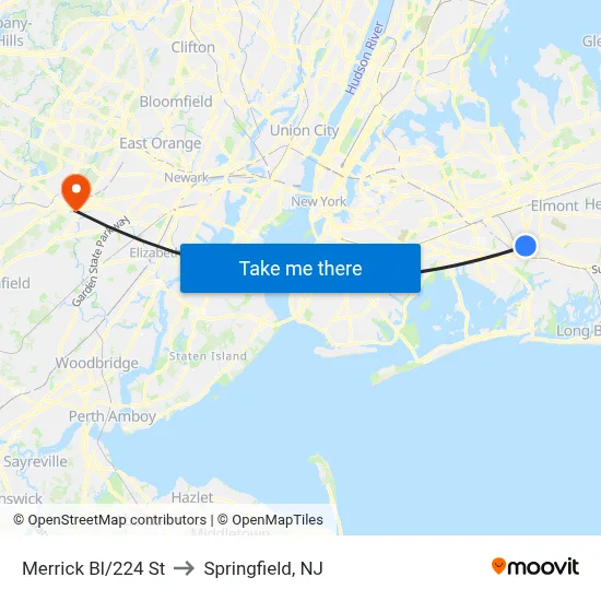 Merrick Bl/224 St to Springfield, NJ map