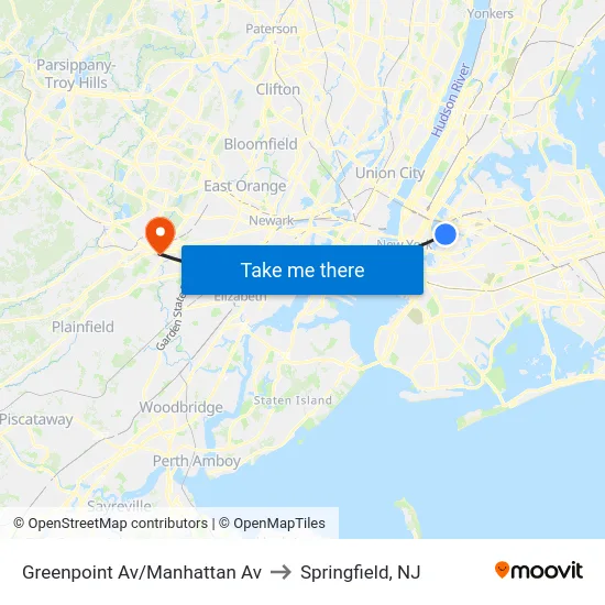 Greenpoint Av/Manhattan Av to Springfield, NJ map