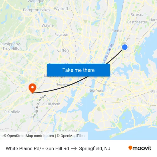 White Plains Rd/E Gun Hill Rd to Springfield, NJ map