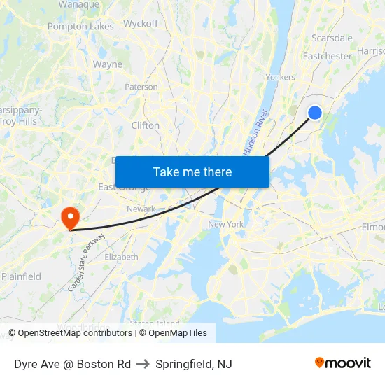 Dyre Ave @ Boston Rd to Springfield, NJ map