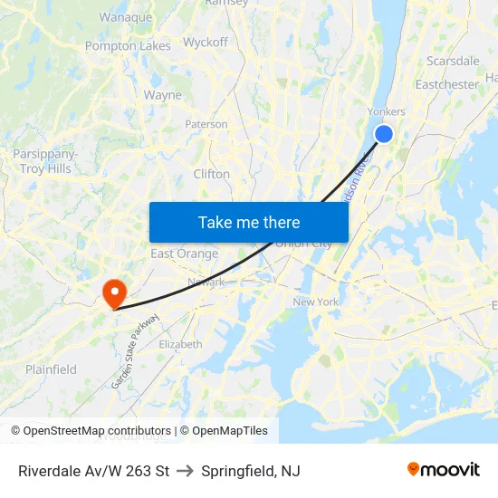 Riverdale Av/W 263 St to Springfield, NJ map