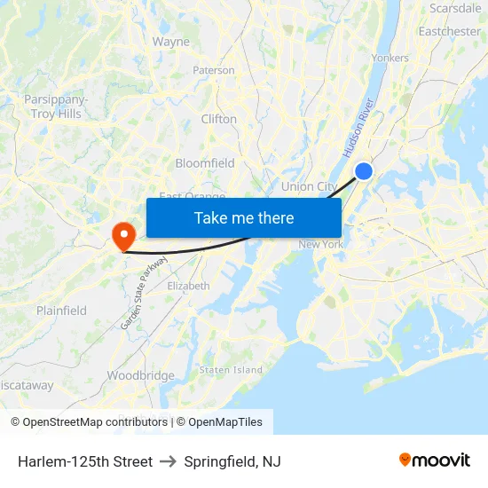 Harlem-125th Street to Springfield, NJ map