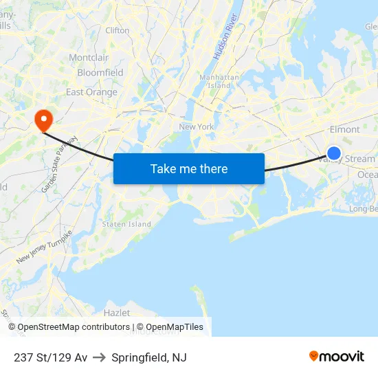 237 St/129 Av to Springfield, NJ map