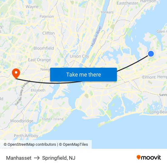 Manhasset to Springfield, NJ map