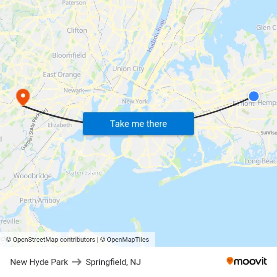 New Hyde Park to Springfield, NJ map