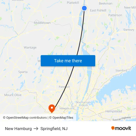 New Hamburg to Springfield, NJ map