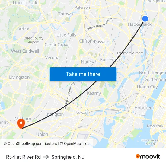 Rt-4 at River Rd to Springfield, NJ map