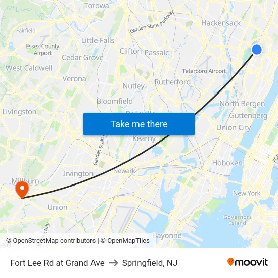 Fort Lee Rd at Grand Ave to Springfield, NJ map