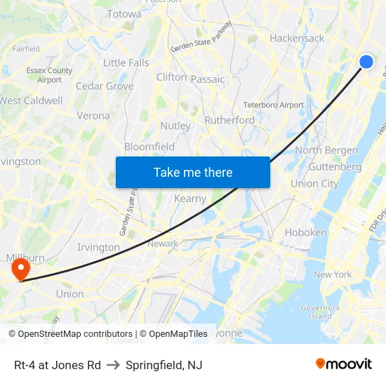 Rt-4 at Jones Rd to Springfield, NJ map