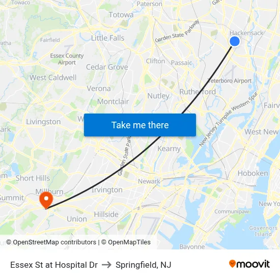 Essex St at Hospital Dr to Springfield, NJ map