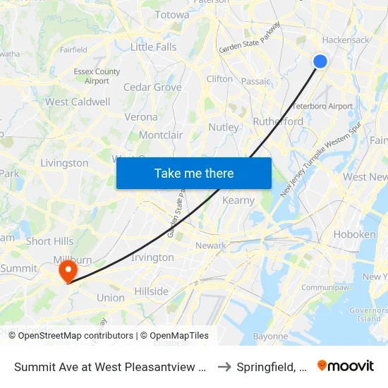 Summit Ave at West Pleasantview Ave to Springfield, NJ map