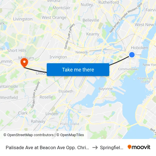 Palisade Ave at Beacon Ave Opp. Christ Hospital to Springfield, NJ map