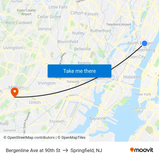 Bergenline Ave at 90th St to Springfield, NJ map