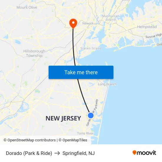 Dorado (Park & Ride) to Springfield, NJ map