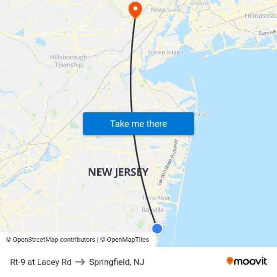 Rt-9 at Lacey Rd to Springfield, NJ map