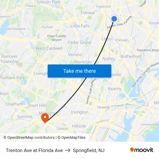 Trenton Ave at Florida Ave to Springfield, NJ map
