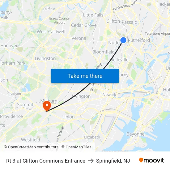 Rt 3 at Clifton Commons Entrance to Springfield, NJ map