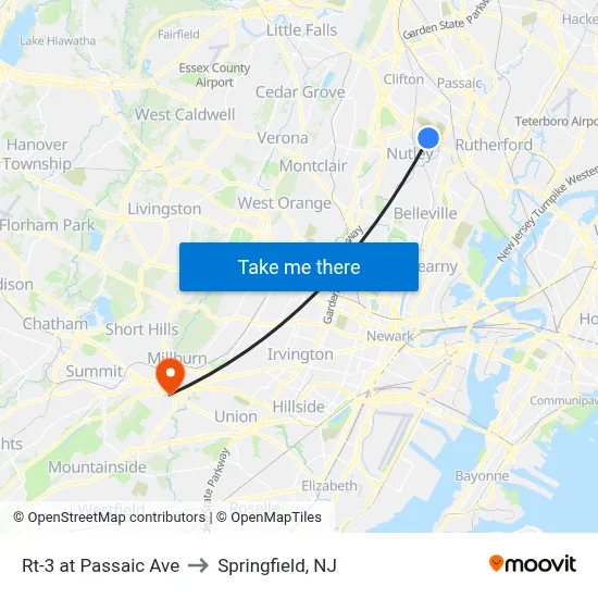 Rt-3 at Passaic Ave to Springfield, NJ map
