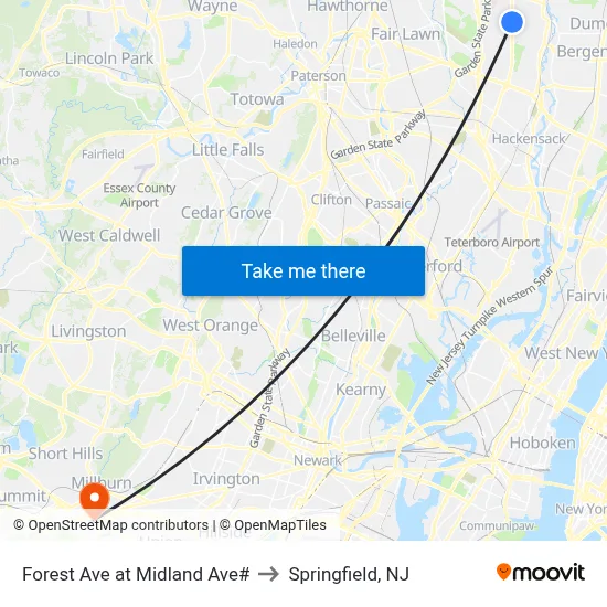 Forest Ave at Midland Ave# to Springfield, NJ map