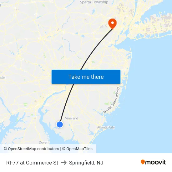 Rt-77 at Commerce St to Springfield, NJ map