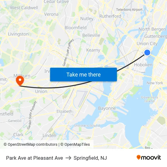 Park Ave at Pleasant Ave to Springfield, NJ map