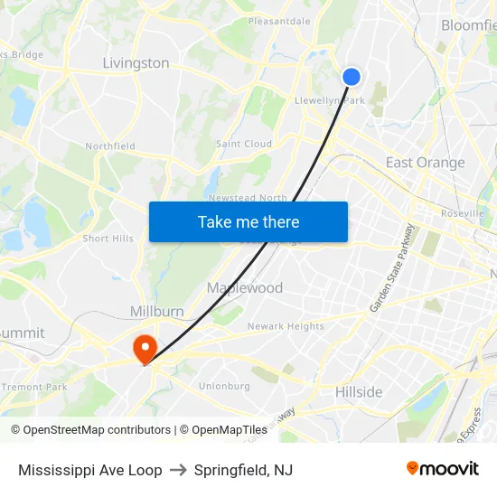 Mississippi Ave Loop to Springfield, NJ map