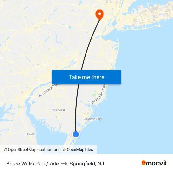 Bruce Willis Park/Ride to Springfield, NJ map