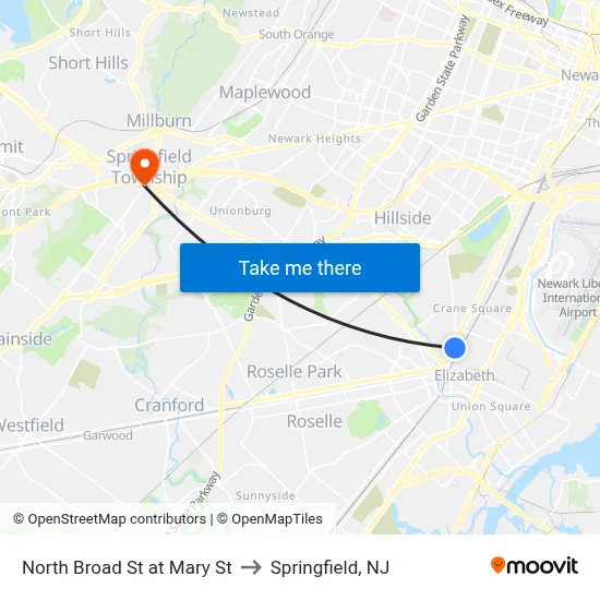 North Broad St at Mary St to Springfield, NJ map