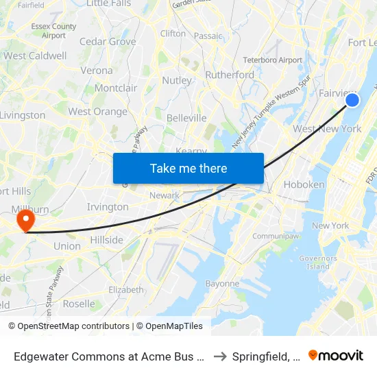 Edgewater Commons at Acme Bus Stop to Springfield, NJ map