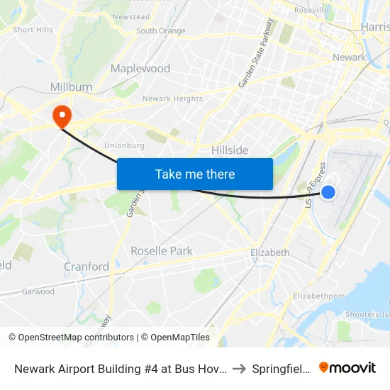 Newark Airport Building #4 at Bus Hov Lane, Locat to Springfield, NJ map