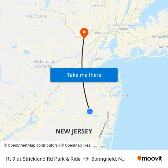 Rt-9 at Strickland Rd Park & Ride to Springfield, NJ map
