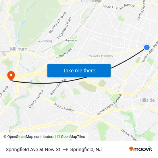 Springfield Ave at New St to Springfield, NJ map