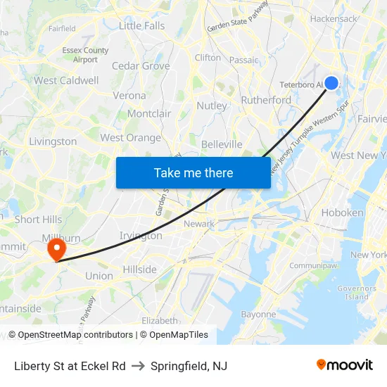 Liberty St at Eckel Rd to Springfield, NJ map
