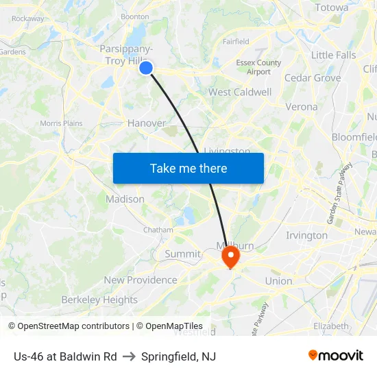 Us-46 at Baldwin Rd to Springfield, NJ map