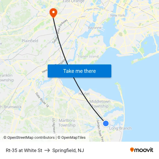 Rt-35 at White St to Springfield, NJ map
