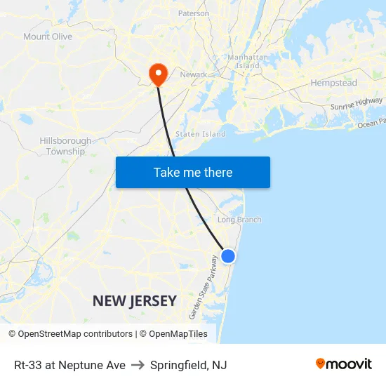 Rt-33 at Neptune Ave to Springfield, NJ map