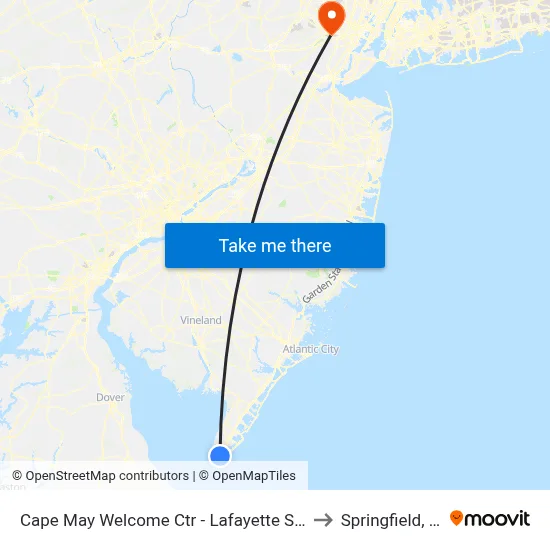 Cape May Welcome Ctr - Lafayette Street to Springfield, NJ map