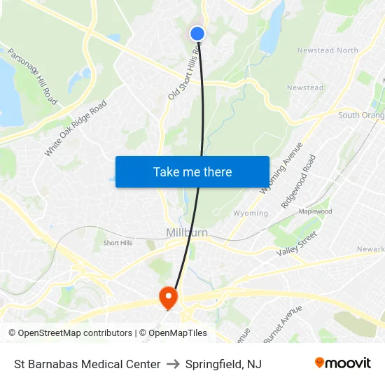 St Barnabas Medical Center to Springfield, NJ map