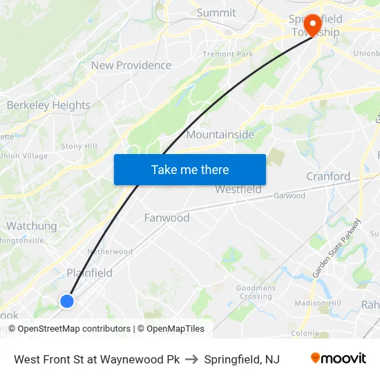 West Front St at Waynewood Pk to Springfield, NJ map
