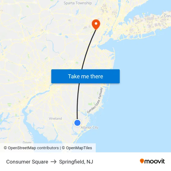 Consumer Square to Springfield, NJ map