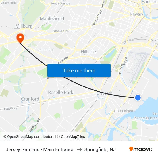 Jersey Gardens - Main Entrance to Springfield, NJ map