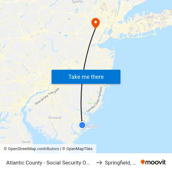 Atlantic County - Social Security Office to Springfield, NJ map