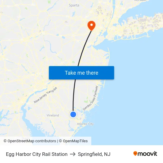 Egg Harbor City Rail Station to Springfield, NJ map