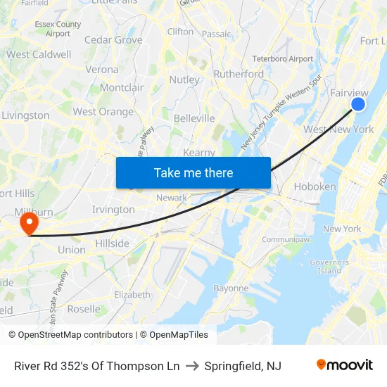 River Rd 352's Of Thompson Ln to Springfield, NJ map
