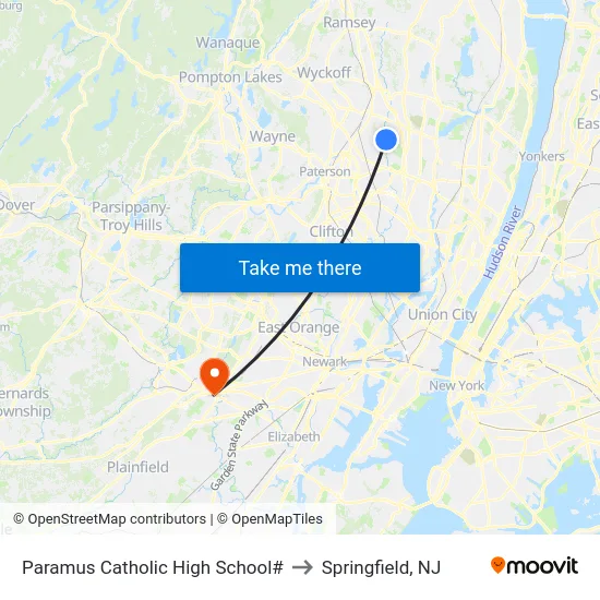 Paramus Catholic High School# to Springfield, NJ map