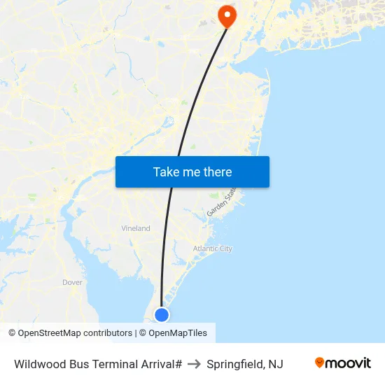 Wildwood Bus Terminal Arrival# to Springfield, NJ map