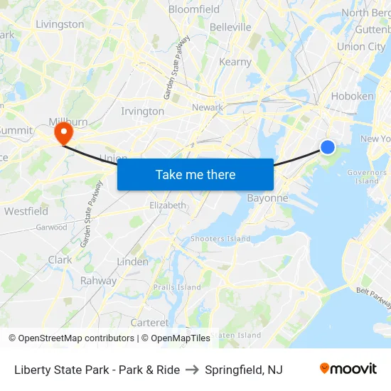 Liberty State Park - Park & Ride to Springfield, NJ map