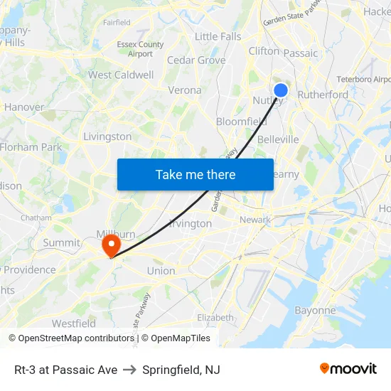 Rt-3 at Passaic Ave to Springfield, NJ map