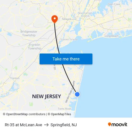 Rt-35 at McLean Ave to Springfield, NJ map